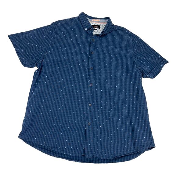 Denim & Flower Button-Down Shirt Stripe Plaid Print Short Sleeve Slim Fit Men XL - Picture 1 of 9